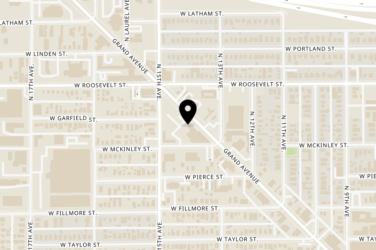 Map showing the location of SoLuna Eats on 1325 Grand Ave #6 in Phoenix